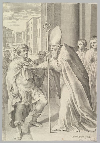 St. Ambrosius, ärkebiskop av Milano, återvändande kejsar Theodosius, 1681. av Claude Mellan