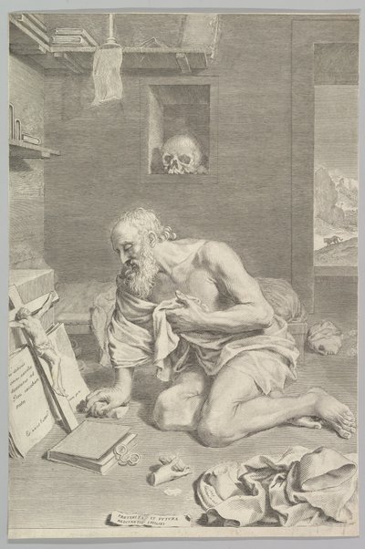 Den helige Jerome ber i sin cell Den helige Jerome ångerfulla, 1665. av Claude Mellan