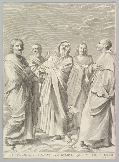 Sts. Anne, Joseph, Joachim, Bernard och John the Evangelist Släktskap med Jungfrun, 1648. av Claude Mellan