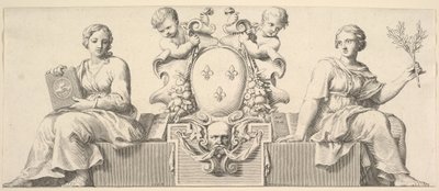 Frankrikes vapen åtföljda av personifieringar av lag och god tro, 1664. av Claude Mellan