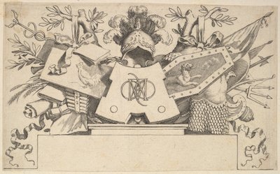 Trofé med monogram som innehåller LEONARDOS bokstäver, 1651. av Claude Mellan