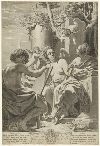 Allegori över intellekt, minne och vilja av Claude Mellan after Simon Vouet