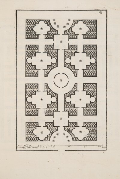 Design för Parterre, från Theatre des Plans et Jardinages, pub.1652 (gravyr) av Claude Mollet