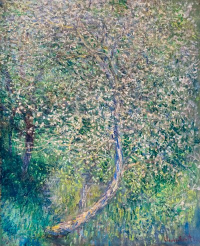 Äppelträd i blom vid vattenbrynet av Claude Monet
