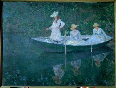 Båt i Giverny eller på norska. Döttrarna till Madame Hoschede, andra fru till konstnären Germaine, Suzanne och Blanche, cirka 1887. Målning av Claude Monet (1840-1926), Olja på duk (0,98 x1,31 cm). Musee d