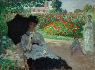 Camille i trädgården, med Jean och hans hembiträde av Claude Monet