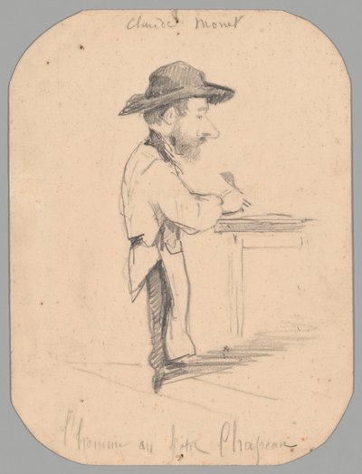 Karikatyr av en man i den lilla hatten av Claude Monet