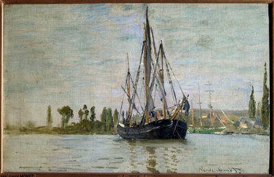Chasse maree (Chasse-Maree) för ankar nära Rouen, målning av Claude Monet (1840-1926) 1871 sön. 0,48x0,75 m Paris, musee d