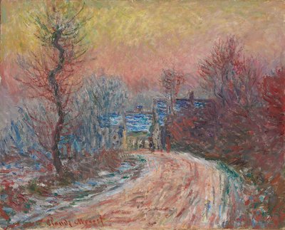 Inträde till Giverny på vintern, solnedgång; Ingången till Giverny på vintern, solnedgången, 1885 av Claude Monet