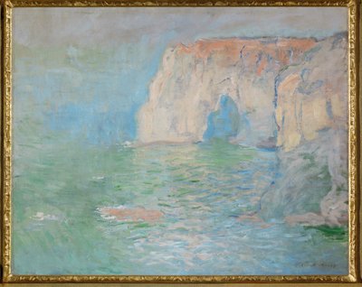Etretat: Manneporte, reflektioner på vattnet (olja på duk) av Claude Monet