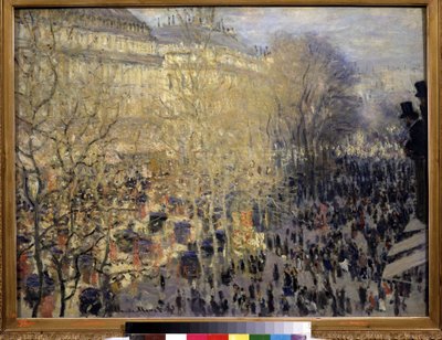 ""Le boulevard des Capucines"" Folkmassa av förbipasserande och trafik i operadistriktet i Paris. Målning av Claude Monet (1840-1926). Olja på duk. Impressionism. 1873. Mått 61x80 cm Pushkin-museet, Moskva av Claude Monet