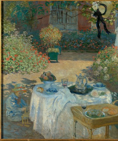 Lunch i Monets trädgård i Argenteuil av Claude Monet