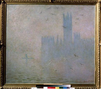 ""Måsar, Themsen, Londons parlament"" (Måsar. Themsen i London. The Houses of Parliament) Målning av Claude Monet (1840-1926). 1903-1904 impressionism. Storlek 81 x 92 cm Moskva. Pushkin Museum of Fine Arts av Claude Monet