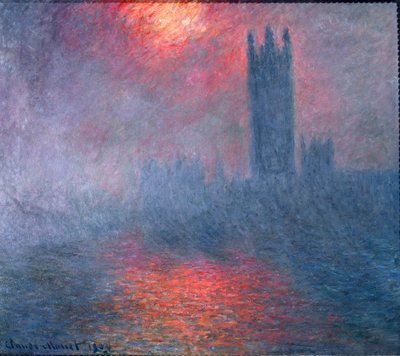 London, Parlamentet, solsken i dimman av Claude Monet