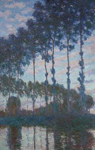 Poplar på stranden av Epte, Aftoneffekt, 1891 av Claude Monet