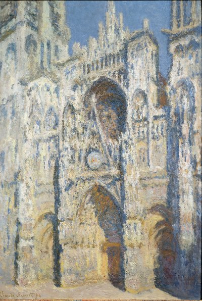 Rouen-katedralen, portalen och tornet Saint Romain, full soleffekt, blå harmoni och guld - olja på duk av Claude Monet