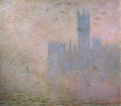 Måsar. Themsen i London. Riksdagens hus, 1903-1904 av Claude Monet