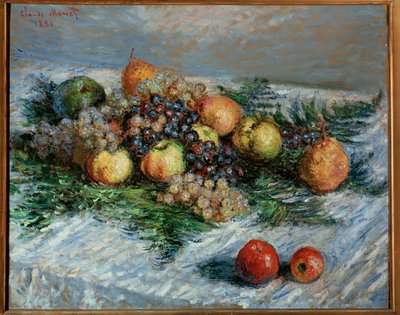 Stilleben med frukt (olja på duk) av Claude Monet
