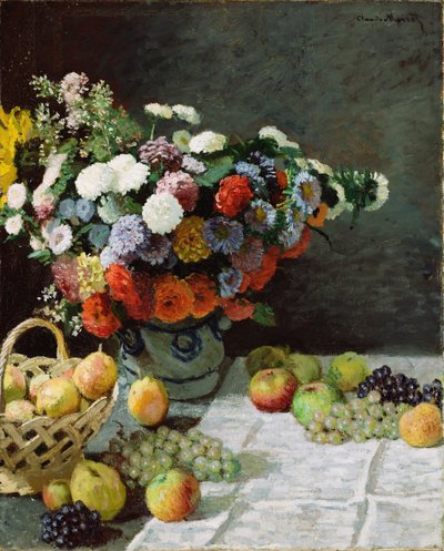 Stilleben med blommor och frukt, 1869 av Claude Monet