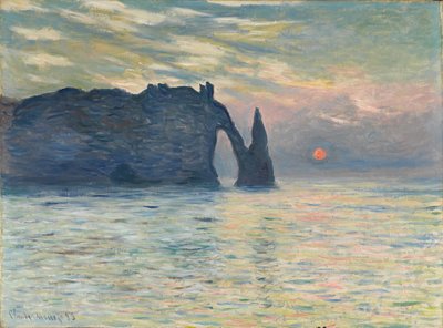 Klippan, Étretat, solnedgång, 1882-1883 av Claude Monet
