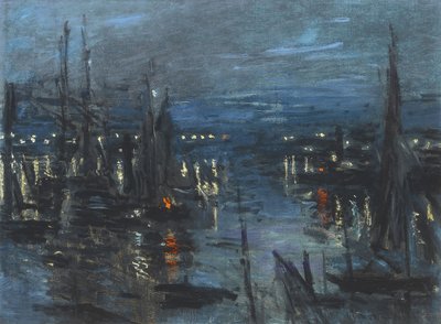 Hamnen i Le Havre, Natteffekt; Hamnen i Havre, Natteffekt, 1873 av Claude Monet