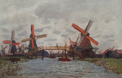 Väderkvarnar i Westzijderveld nära Zaandam. 1871 av Claude Monet