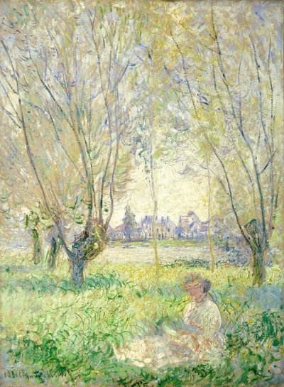 Kvinna som sitter under pilarna av Claude Monet