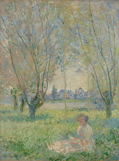 Kvinna sittande under pilträden av Claude Monet