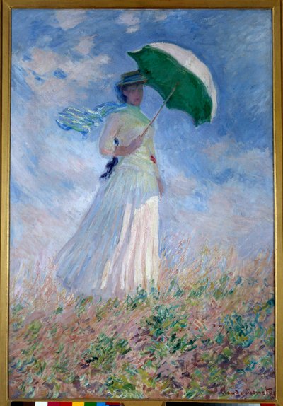 Kvinna med ett parasoll vänt mot höger av Claude Monet