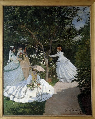Kvinnor i trädgården en stad i Avray Grupp unga kvinnor i en blomsterträdgård. Målning av Claude Monet (1840-1926). 1867. Dim. 2,55 x 2,05 m. Paris, Musée d