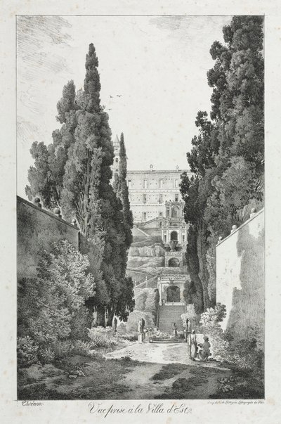 Utsikt på Villa dEste, Tivoli, 1817. av Claude Thienon