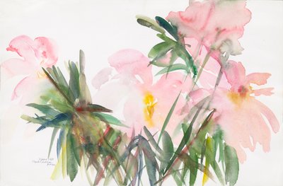 Peonies, 1987, (akvarell på papper) av Claudia Hutchins Puechavy
