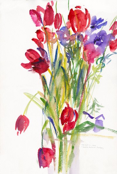 Tulpaner, 1999, (akvarell på papper) av Claudia Hutchins Puechavy