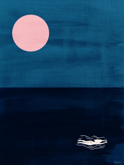Midnight Swim – Pink Moon – Abstrakt konsttryck med havsmotiv av Claudia Spano'
