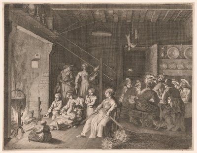 Vaken på gården under vintern, plansch 16 från Pastorales av Claudine Bouzonnet Stella