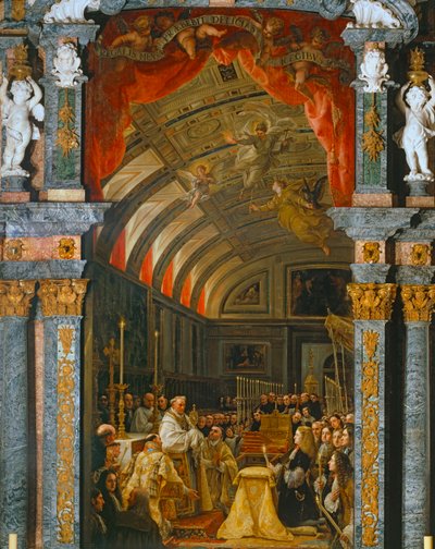 Tillbedjan av Sagrada Forma av Carlos II, kung av Spanien ... av Claudio Coello