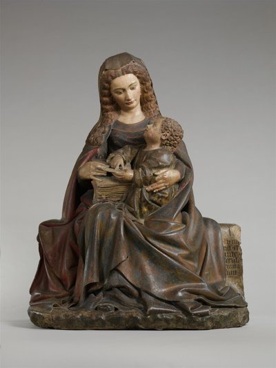 Jungfru och barn, ca 1415-17 (kalksten med färg och förgyllning) av Claus de Werve