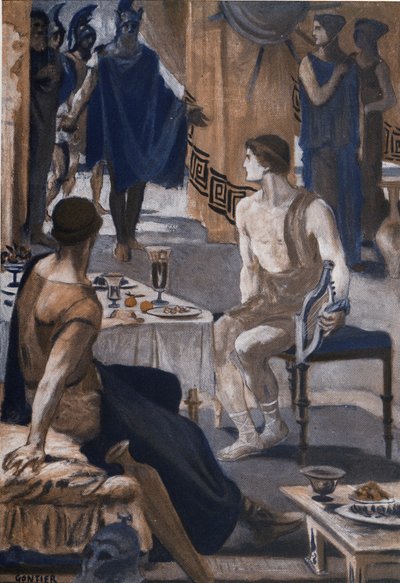 Akilles tar emot Agamemnons sändebud. Illustration av Clement Gontier (1876-1918) för Homeres "Iliaden" (Omero). Paris, Henri Laurens av Clement Gontier