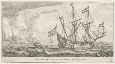 Olika fartyg och utsikt över Amsterdam (Verscheÿde Schepen en Gesichten van Amstelredam), del II: The Black Bear, a Greenland Whaler av Clement de Jonghe