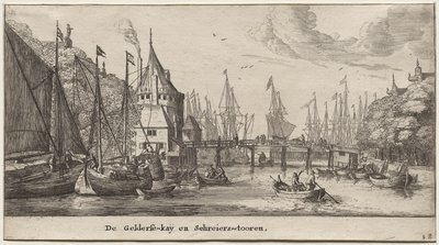 Olika fartyg och utsikt över Amsterdam (Verscheÿde Schepen en Gesichten van Amstelredam), del II: Geldersche Quai och Schreiers Tower av Clement de Jonghe