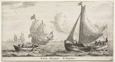 Olika fartyg och utsikt över Amsterdam (Verscheÿde Schepen en Gesichten van Amstelredam), del II: Two Pier Boats av Clement de Jonghe