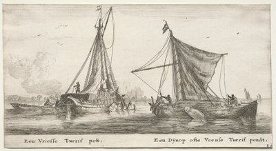 Olika fartyg och utsikter över Amsterdam (Verscheÿde Ships and Gesichten van Amstelredam), del II: En frisisk torvpråm. Dÿnop, nära Veensche Peat Pond av Clement de Jonghe