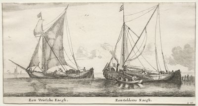 Olika fartyg och utsikter över Amsterdam (Verscheÿde Ships och Gesichten van Amstelredam), del II: En frisisk bilander. En Gelderland Bilander av Clement de Jonghe