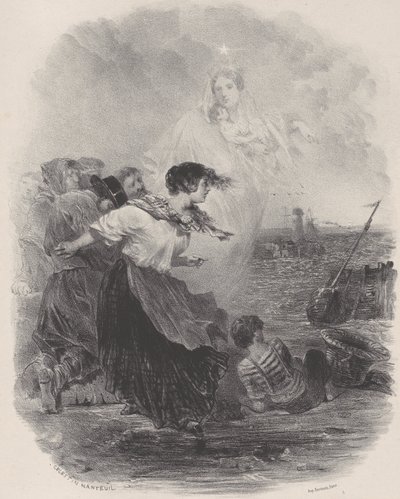 Kvinna vid havet med madonnan, pekar på ett skepp, ca. 1848-62. av Célestin Nanteuil