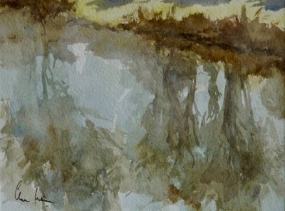 Kintbury Canal - vårmorgon, 2003 (akvarell) av Clive Wilson