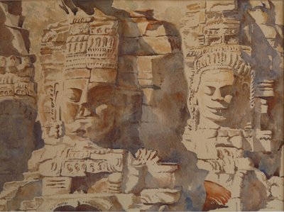 Bayon, Angkhor - Hur många ansikten, 2008 (akvarell) av Clive Wilson