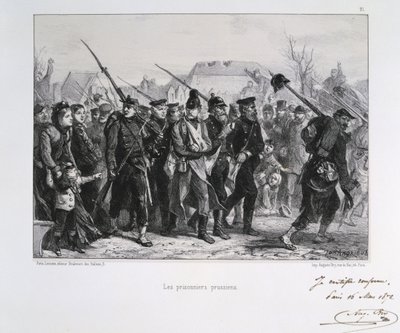 Fransk-preussiska kriget 1870-1871: Preussiska krigsfångar. Från en serie litografier av Clement August Andrieux om Gardes Nationales. av Clément Auguste Andrieux