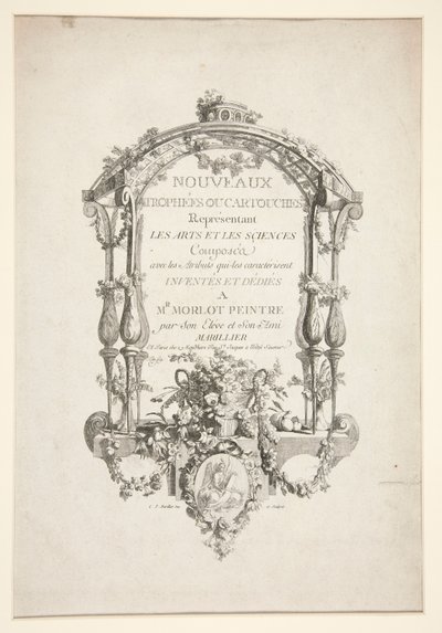 Titelsida från Nya troféer eller kartuscher som representerar konst och vetenskap av Clément Pierre Marillier