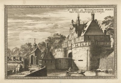 Utsikt över Waterslootse Poort i Delft St. Ioris eller Waterslootse Poort är 