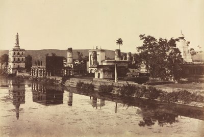 Tank och tempel vid Bunshunkuree, ca. 1857. av Col. Thomas Biggs
